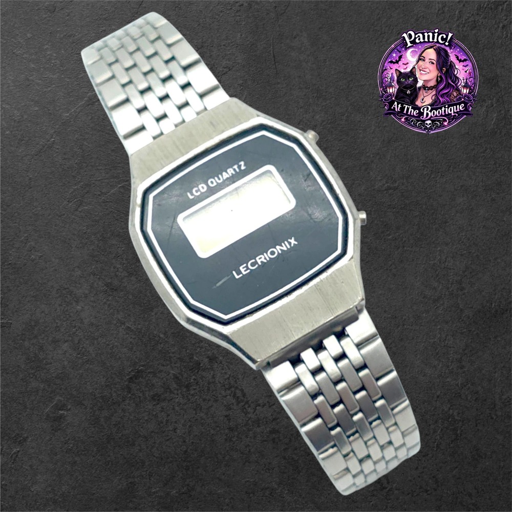 Lecrionix Digital Watch Stainless Silver Vintage LCD Quartz Retro Tech 80s